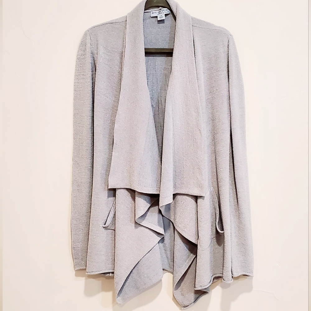 Barefoot Dreams CozyChic UltraLite Silver Grey Open Drape Cardigan L/XL NEAR NEW